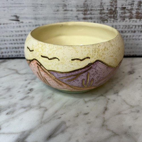 Vintage Southwestern Keramik Schale Multicolor Desert Cactus Goldrand - Bild 2 von 11