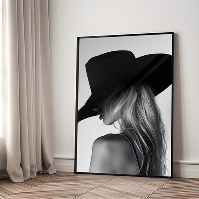 Cowgirl with Black Hat Poster Blonde Woman Western Fashion Wall Art Print