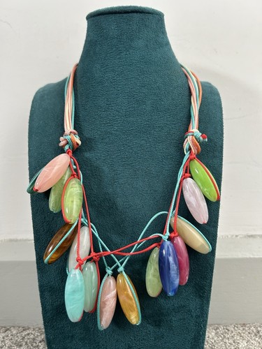 Collar Length Multicoloured Multi Cord Plastic Drop Bead Bib Necklace - Picture 3 of 15