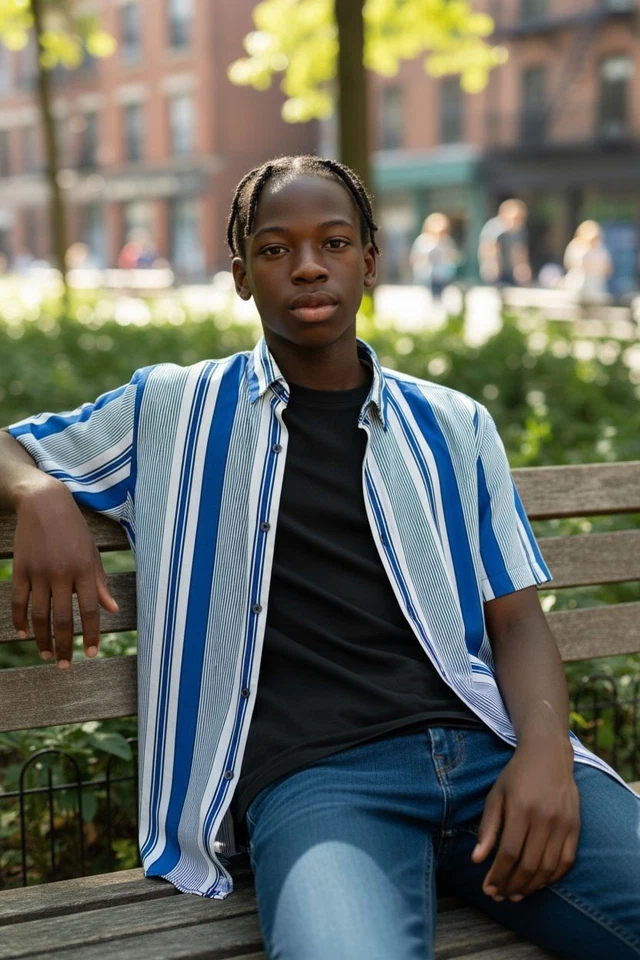 Camisa Freash Prince Of Bel Air tamanho XL botão frontal, listrada azul/branco. - #30 - Imagem 2 de 4