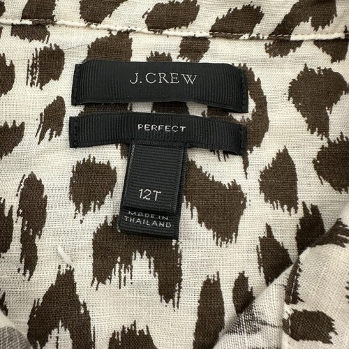 J.Crew Womens Perfect Button Up Shirt Size 12 T Tan Cream Leopard Print Linen - Picture 6 of 12