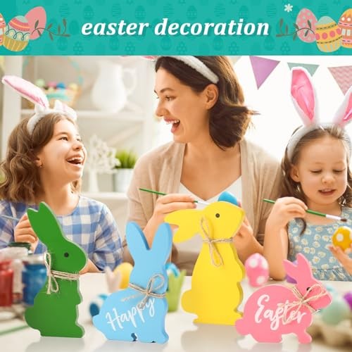 Wooden Cute Bunnies Easter Decorations for The Home Easter Table Decor,4PCS - Bild 5 von 8