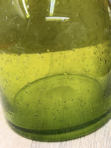 LG. "ANTIGUA BOTELLA DE VIDRIO UTILITARIO VERDE OLIVA CLARO SOPLADO VIDRIO BURBUJA 10""" - Imagen 4 de 13
