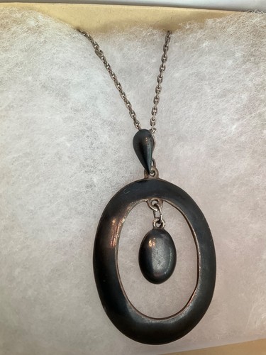 VTG SIAM STERLING SILVER Signed Thai MODERNIST Pendant NECKLACE Nielloware MCM - Picture 12 of 24