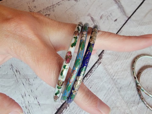 Vintage Cloisonné Bangle Bracelet Chinese Asian Enamel Floral Lot of 5 - Picture 8 of 9