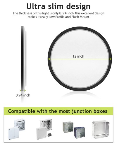 2PACK Flush Mount LED Ceiling Light Fixture Black, 12Inch 28Watt, Dimmable & ... - Foto 4 di 6