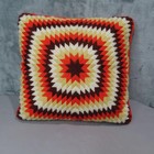 Needlepoint Throw Pillow Chevron Starburst Orange Red Brown Zippered Cushion