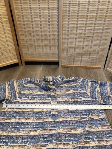 Camisa polo hawaiana Kalaheo para hombre XL 100 % algodón a rayas azul y caqui (H437) - Imagen 7 de 11