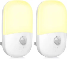 MAZ-TEK Plug in Motion Sensor Dimmable Night Light, Soft Warm 2 PACK, White 