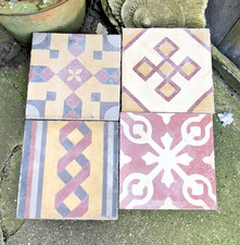 Vintage lot of 4x Persian style tin glaze hand painted floor tile 8"x 8" pottery