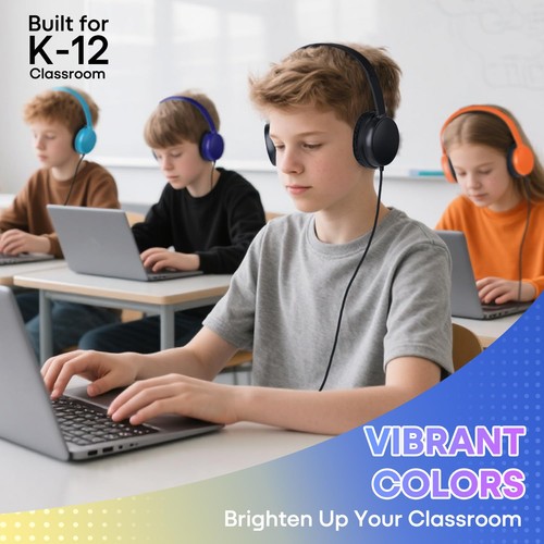 Kids Headphones 5 Pack Bulk Multi-Color for School Classroom Students Childre... - Foto 7 di 8