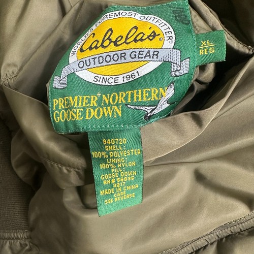 Cabelas Bomber Jacket Mens XL Green Premier Northern Goose Down Puffer Warmest - Picture 3 of 11