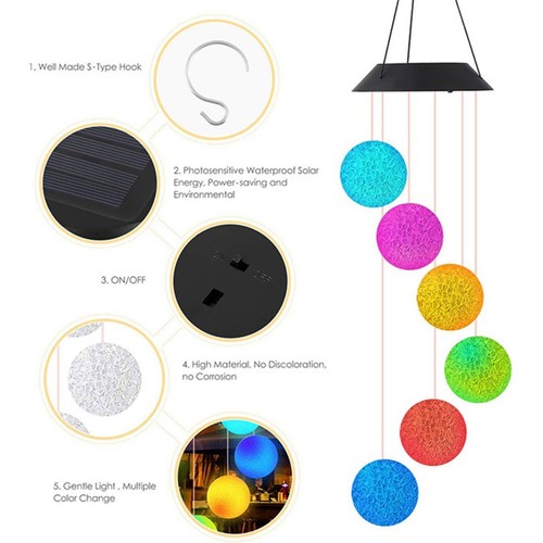 Color Changing Solar Wind Chimes Lights LED Ball Hanging Lamp Yard Garden Decor - Picture 5 of 16