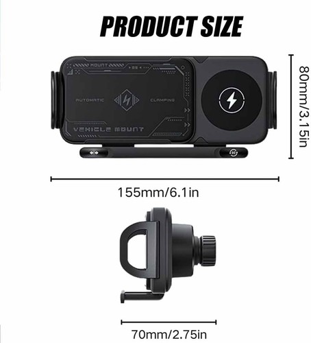 Support téléphone voiture sans fil rotatif automatique haute intelligence - charge rapide noir - Photo 10 sur 10