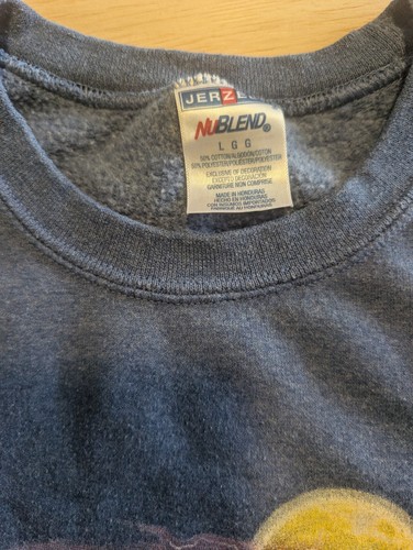 Vintage Jerzees 90s Size Large Crew neck Blue Sweater Wolf Lighting Print - Picture 9 of 11