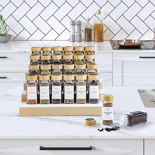 Spice Jars, 24 Pcs 4oz Jars with Label, Glass Bamboo Clear - Picture 8 of 8