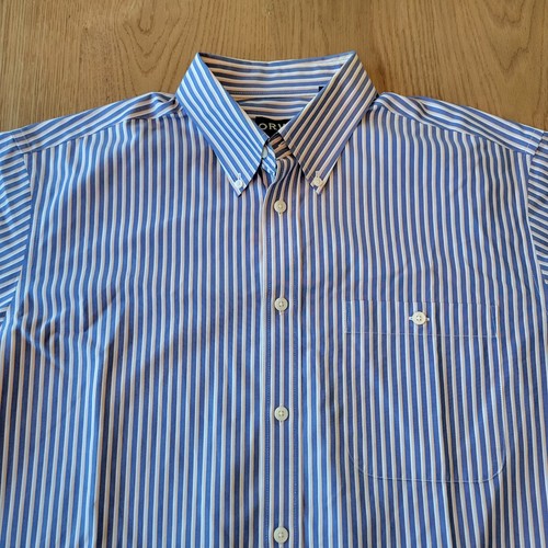 Camisa de algodón Orvis para hombre talla XL calce relajado manga corta a rayas azul amarillo - Imagen 3 de 10