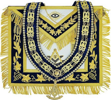 Masonic Past Master 100 Lambskin Apron Navy Blue  Chain Collar  Free Jewel