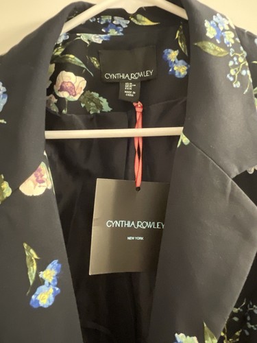 Cynthia Rowley Blazer Women Small Blue Pink Floral Open Front Career Designer - Picture 2 of 5