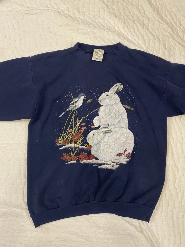 VTG 80s Women’s Cotton Grove Crewneck Rabbit Bunny Nature Sweatshirt Size L - Image 2 of 4