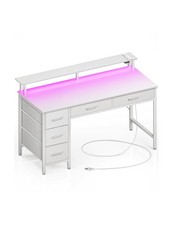 Seventable Computer Desk with Power Outlets & LED Light, 47 inch Home Office ...
