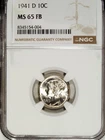 1941 D NGC MS 65 FB Mercury Silver Dime ☆☆ Great For Sets ☆☆ 004