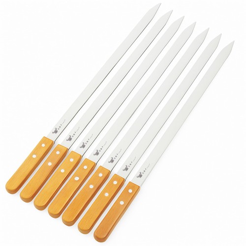 Heavy-Duty 8-Piece BBQ Skewers Set, 23" Stainless Steel Flat Skewers with Wooden - Afbeelding 2 van 8