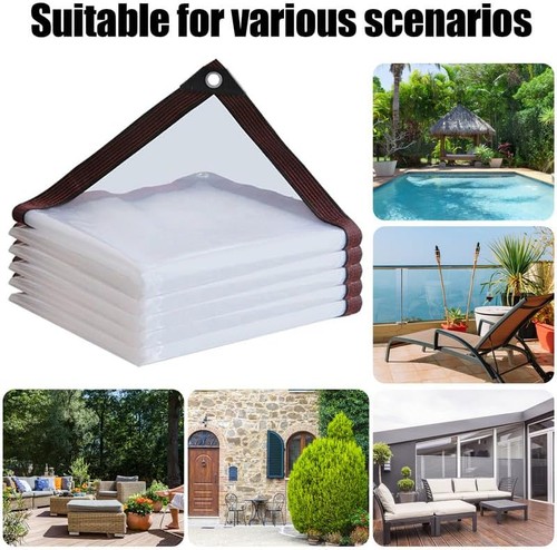 Waterproof Clear PVC Tarp Heavy Duty Transparent Tarpaulin Patio Ground Cover - Picture 48 of 73