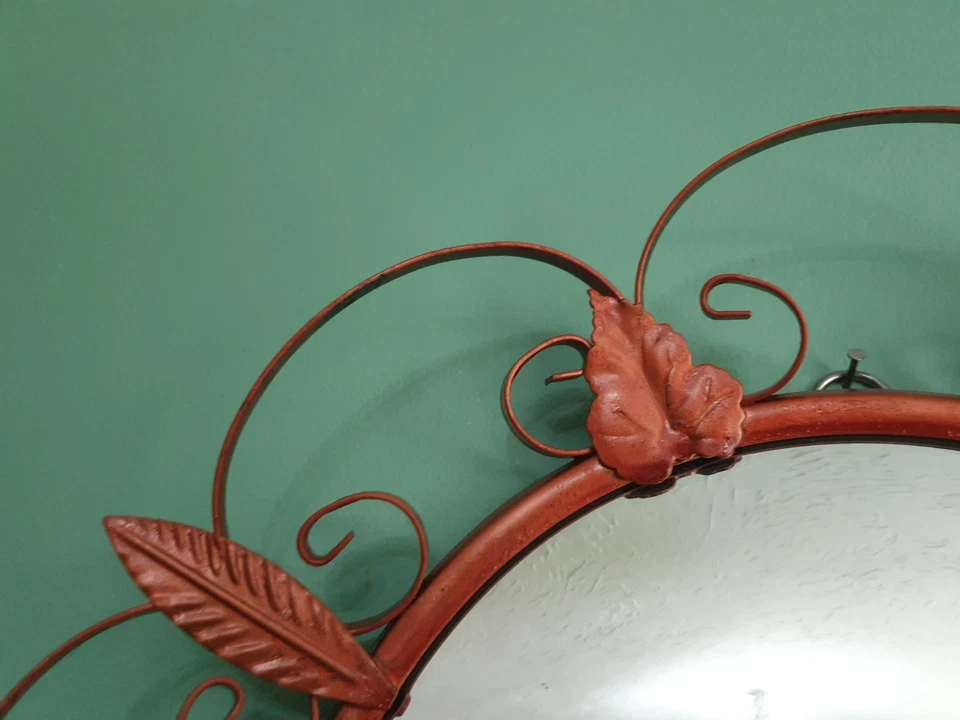 Vintage Convex Fish Eye Mirror Large Round Leaf Design - Antique Copper Effect - Image 2 of 4