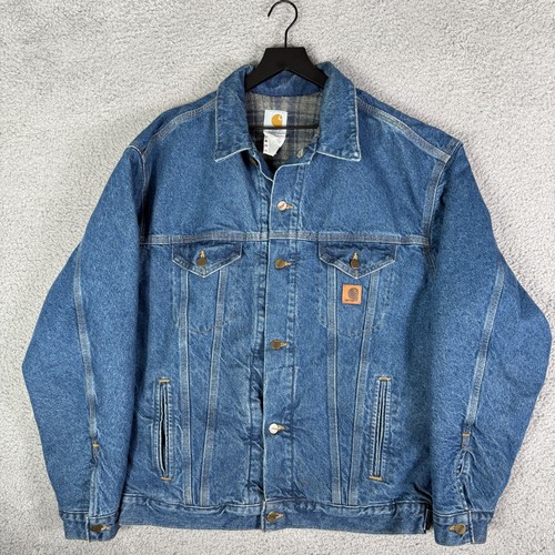 Vintage Carhartt Denim Trucker Jacket Men's Large Tall Blanket Lined USA Made - Picture 2 of 11