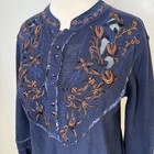 Free People Womens Sundance Kid Snap Henley Top Size Small Blue Floral Western