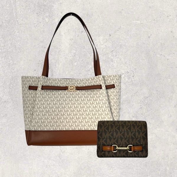 Michael Kors MK Tasche Shopper GeldböRse Jet Set Reed Carson Vanilla Braun NEU-image