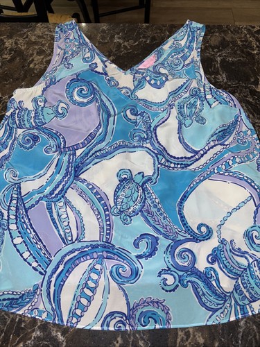 Lilly Pulitzer Cipriani Silk Top Tank Blue Test the Waters Sz L Large