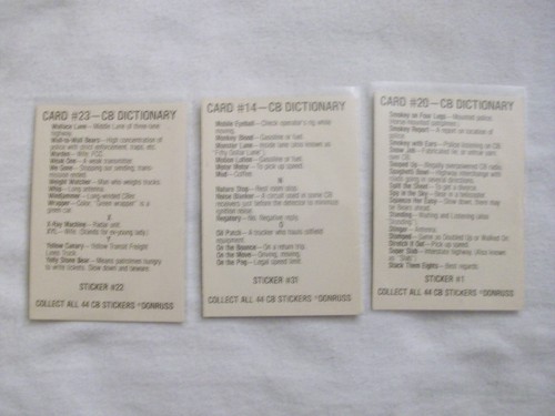 (3) 1978 DONRUSS CB CONVOY CODE STICKERS w/FEEDING THE BEARS,TIJUANA TAXI,SHAKE - Picture 2 of 2