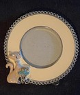 Siamese Cat Round Photo Frame With Stand Yellow Enameled Fits 3x3" Photo
