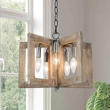 KSANA Farmhouse Wood Chandeliers 5 Light Chandelier Rustic Hanging Fixture