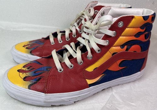 Vans Men's Sk8-Hi Racer Leather / Canvas Sneaker in Awesome Red / True Blue (12) - Picture 3 of 10