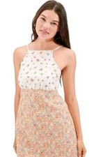 🆕 SIZE S AMERICAN EAGLE White/Orange Floral Open Back Mini Cotton Dress 