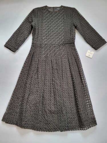 KATHIE K BLACK EMBROIDERED PLEATED BEADED BLACK LONG SLEEVE DRESS US SIZE 4 - Picture 9 of 12