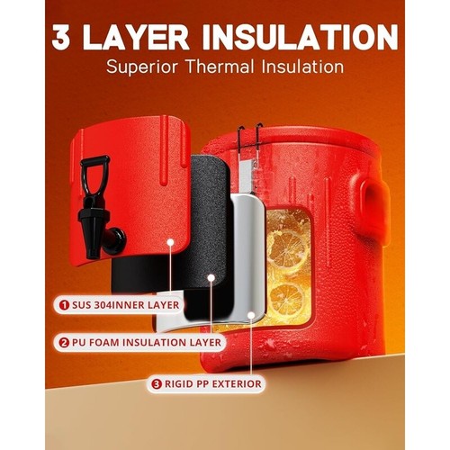 Insulated Beverage Dispenser Hot Cold Drink Jug Portable Outdoor Camping Sports - Picture 4 of 10