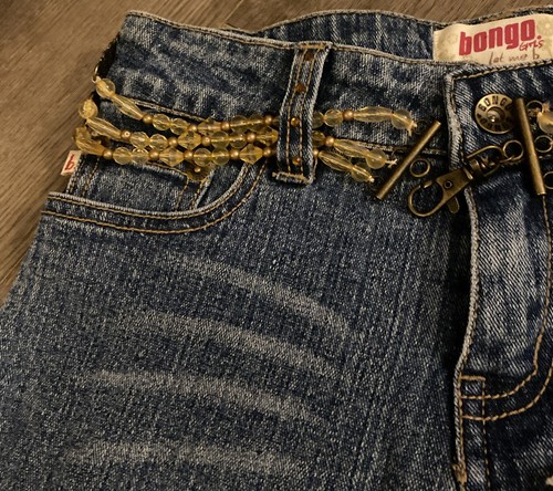 Bongo Girls 12 Jeans Faded Blue Floral Rhinestones Pockets Zipper Relax Comfort - Picture 4 of 11