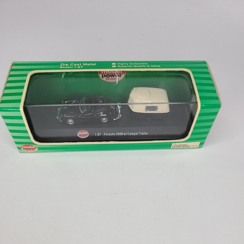 MODELO POWER MINIS NEGRO/BLANCO PORSCHE 356B CON CARAVANA REMOLQUE COLOR RARO - Imagen 3 de 7
