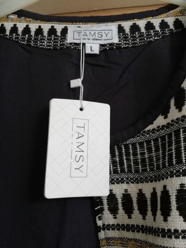 Tamsy cream, black and gold edge to edge long-line jacket, size L - Picture 4 of 4