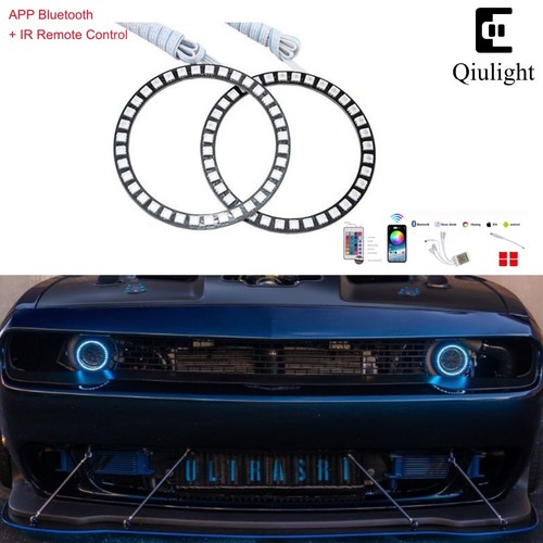2x APP LED 40~170MM RGB Angel Eye Lights Halo Rings for Headlights DRL Fog Light - Picture 7 of 46