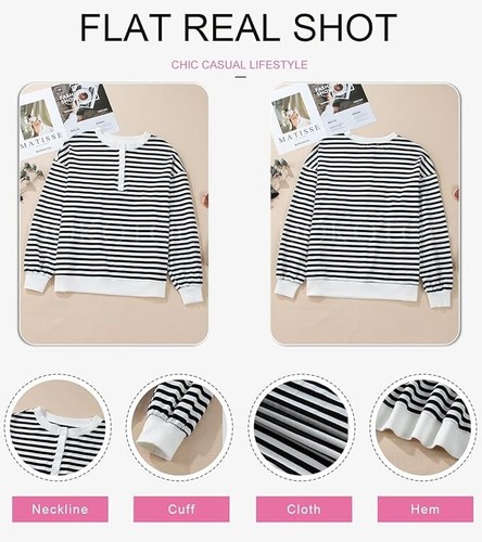 Dokotoo Womens Casual Crewneck Color Block Striped Oversized - Bild 5 von 6