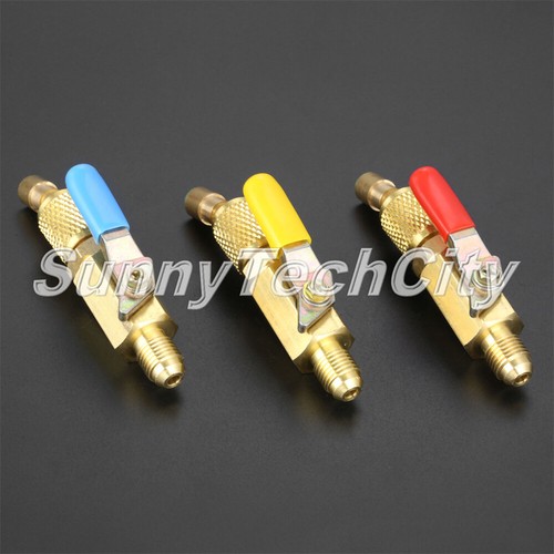 3x Angled Compact Ball Shut Valve 1/4" SAE R410A R134A R12 R22 for Charging Hose - Picture 3 of 5