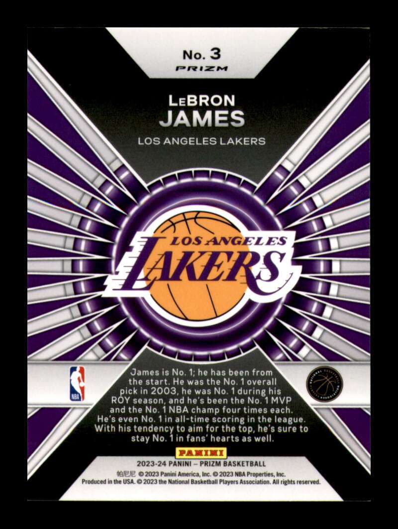 2023-24 Panini Prizm Dominance Silver Prizm LeBron James #3 2023-24 Panini Prizm Dominance Silver Prizm LeBron James #3