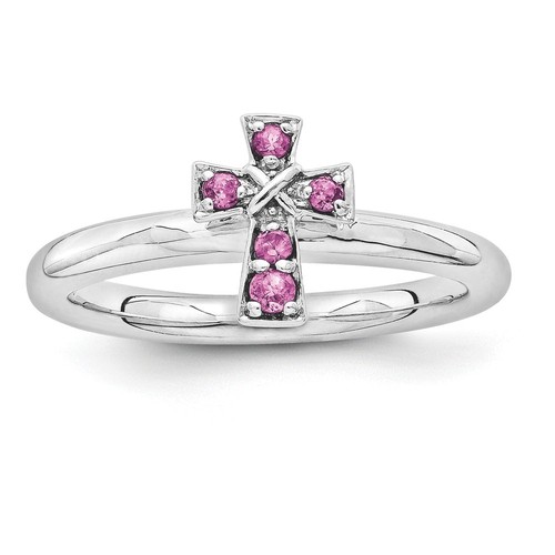Sterling Silver Stackable Expressions Rhodolite Garnet Cross Ring Sizes 5 to 10 - Bild 1 von 9