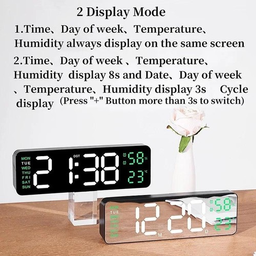 9 Zoll große digitale Wanduhr USB betrieben TEMP Luftfeuchtigkeit Woche automatischer Dimmer DST T - Bild 12 von 25