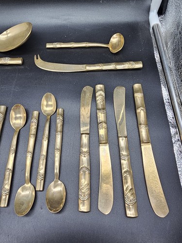 Goldfarben Bambus Stil Besteck 45 Teile Set 4 Personen Gedeck - Bild 7 von 13